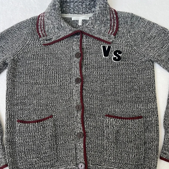 Victoria’s Secret Gray Maroon Patch Varsity Cardigan Sz Small Like New Academia - Picture 2 of 13